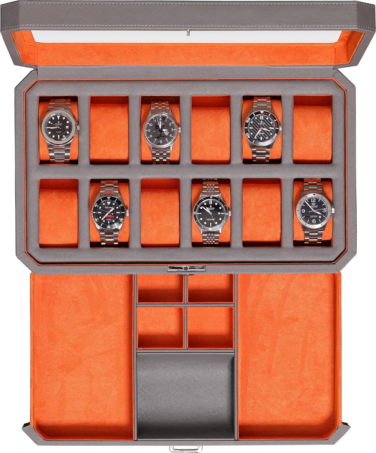Luxury Watch Display - 12 Slot Leather Watch Box with