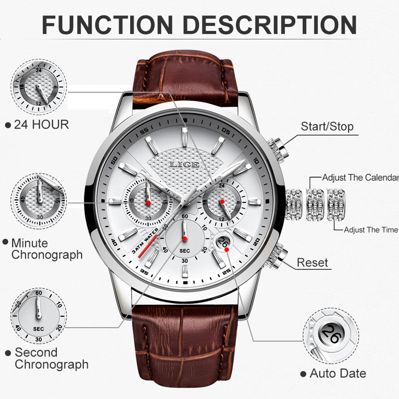 LIGE Top Brand Luxury Men Watc - Luxury Watch Holder For Men 评论和价格